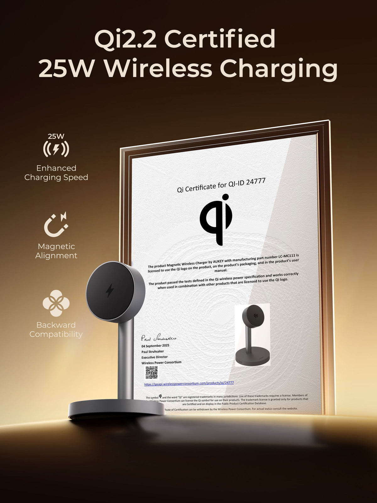 AUKEY Qi2.2 MagFusion 1X Magnetic Wireless Charger LC-MC111 (Wall Charger Not Included)