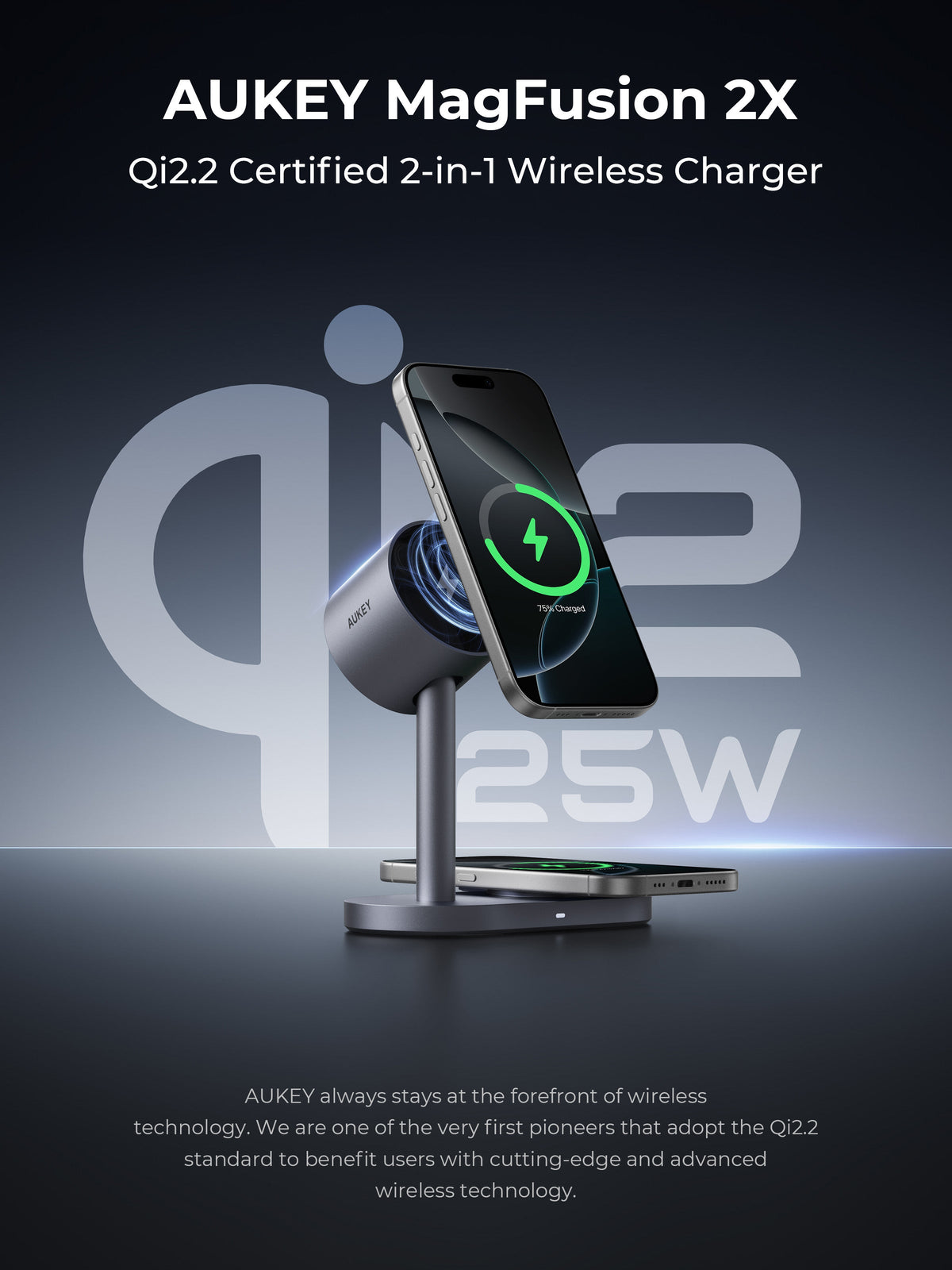 AUKEY Qi2.2 MagFusion 2X Wireless Charging Station 2-in-1 Magnetic Wireless Charger LC-MC213 (Wall Charger Not Included)