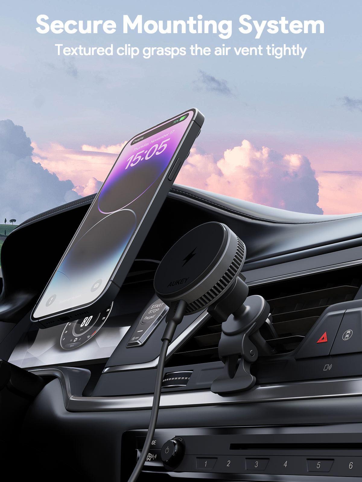 AUKEY MagFusion Dash Plus Qi2.2 Active Cooling Wireless Charging Phone Mount Charger HD-MC13AP