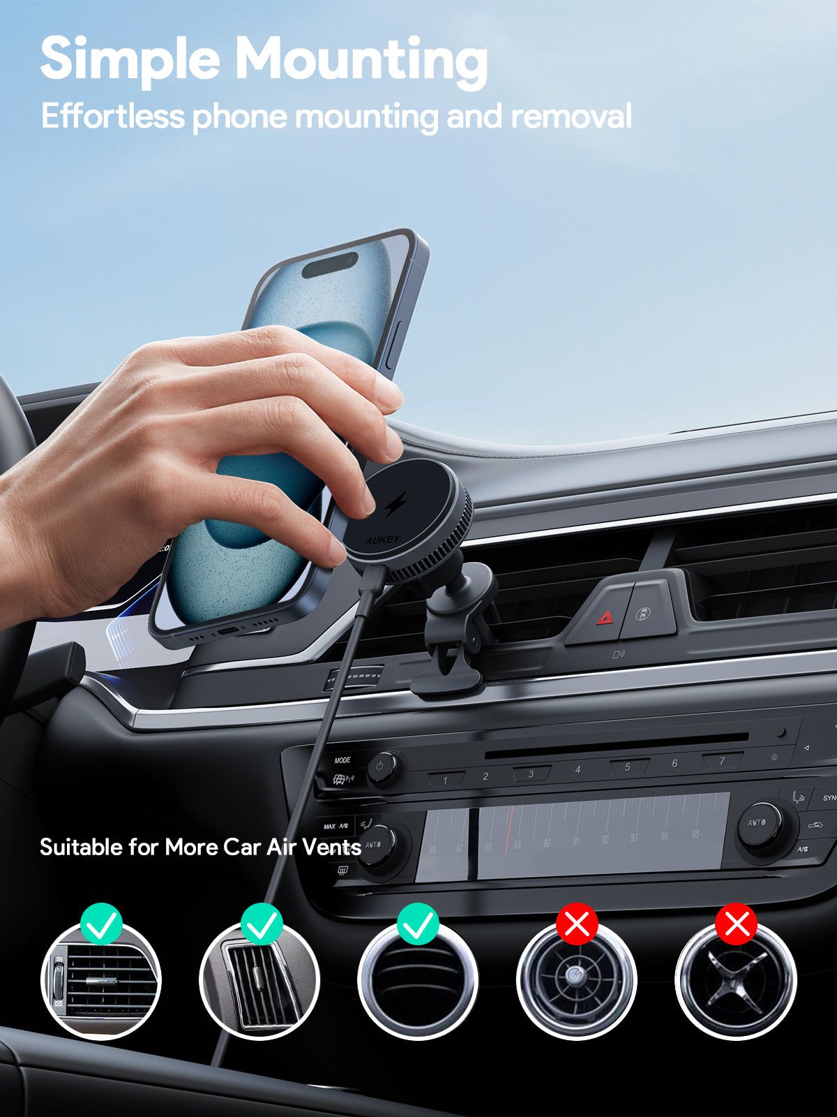 AUKEY MagFusion Dash Plus Qi2.2 Active Cooling Wireless Charging Phone Mount Charger HD-MC13AP