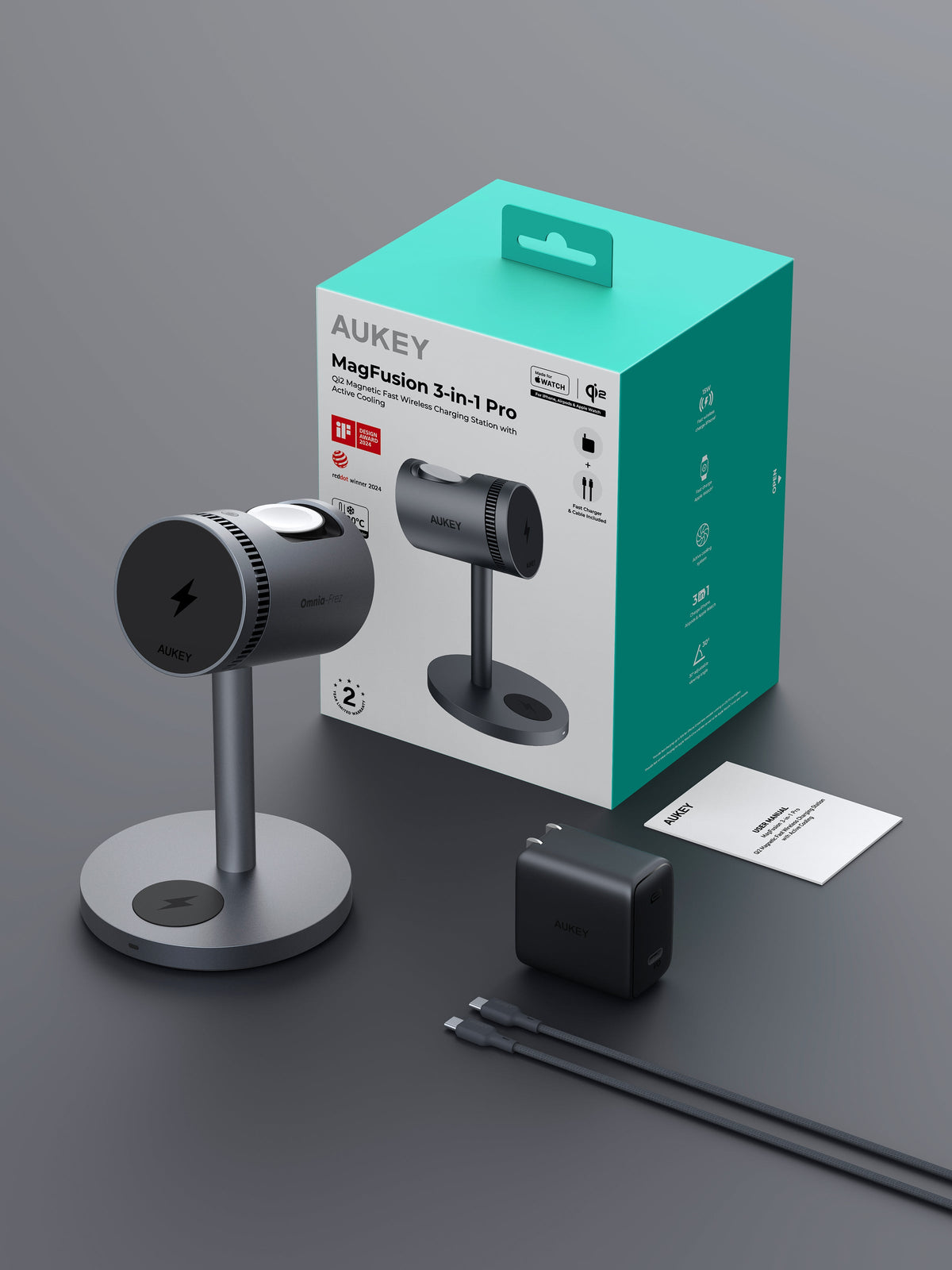 AUKEY MagFusion 3 in 1 wireless charger with Qi2 Active Cooling LC-MC311A