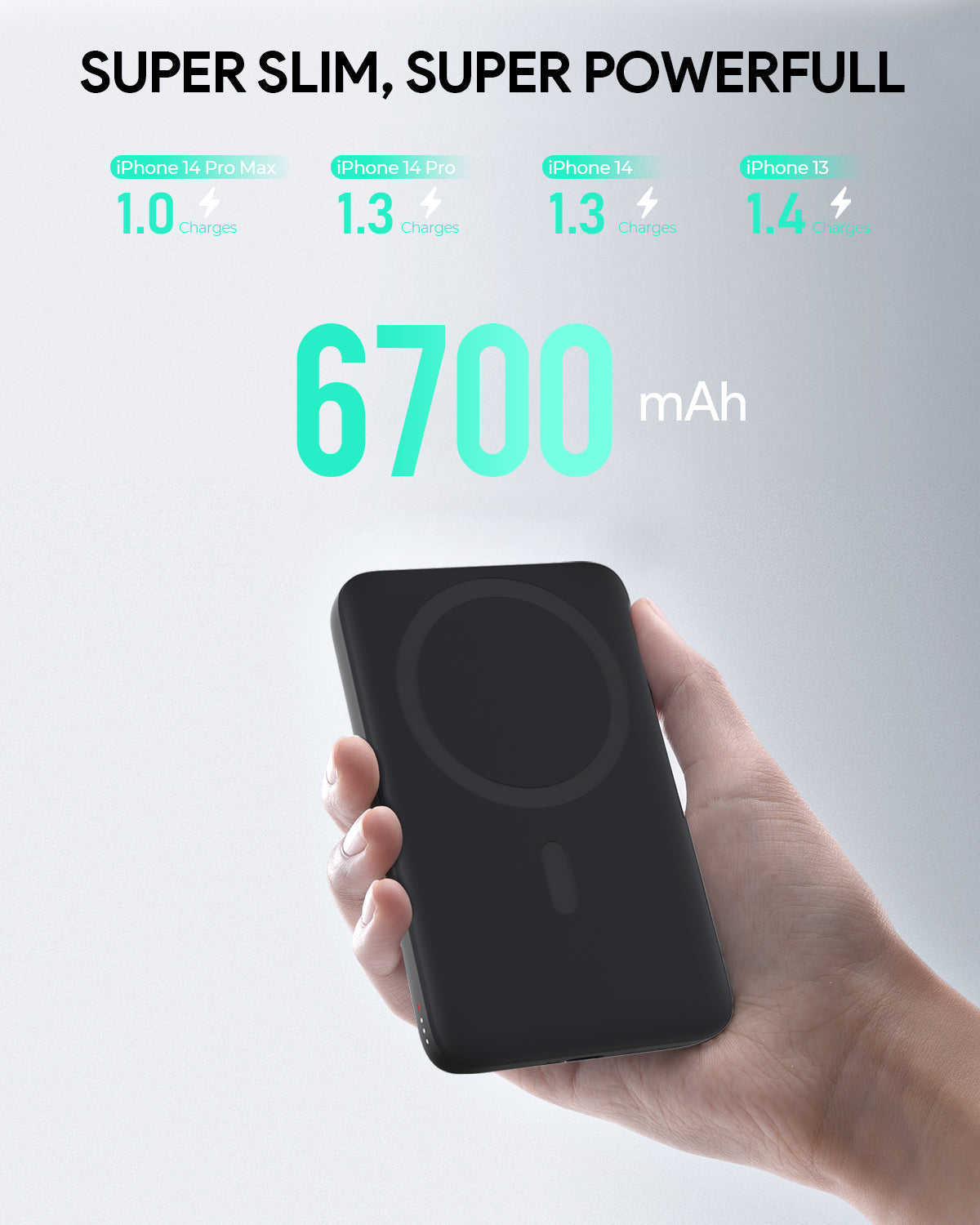 AUKEY MagFusion 6700 6700mAh 20W Magnetic Wireless Charging Power Bank USB C-C Included Gray PB-MS01