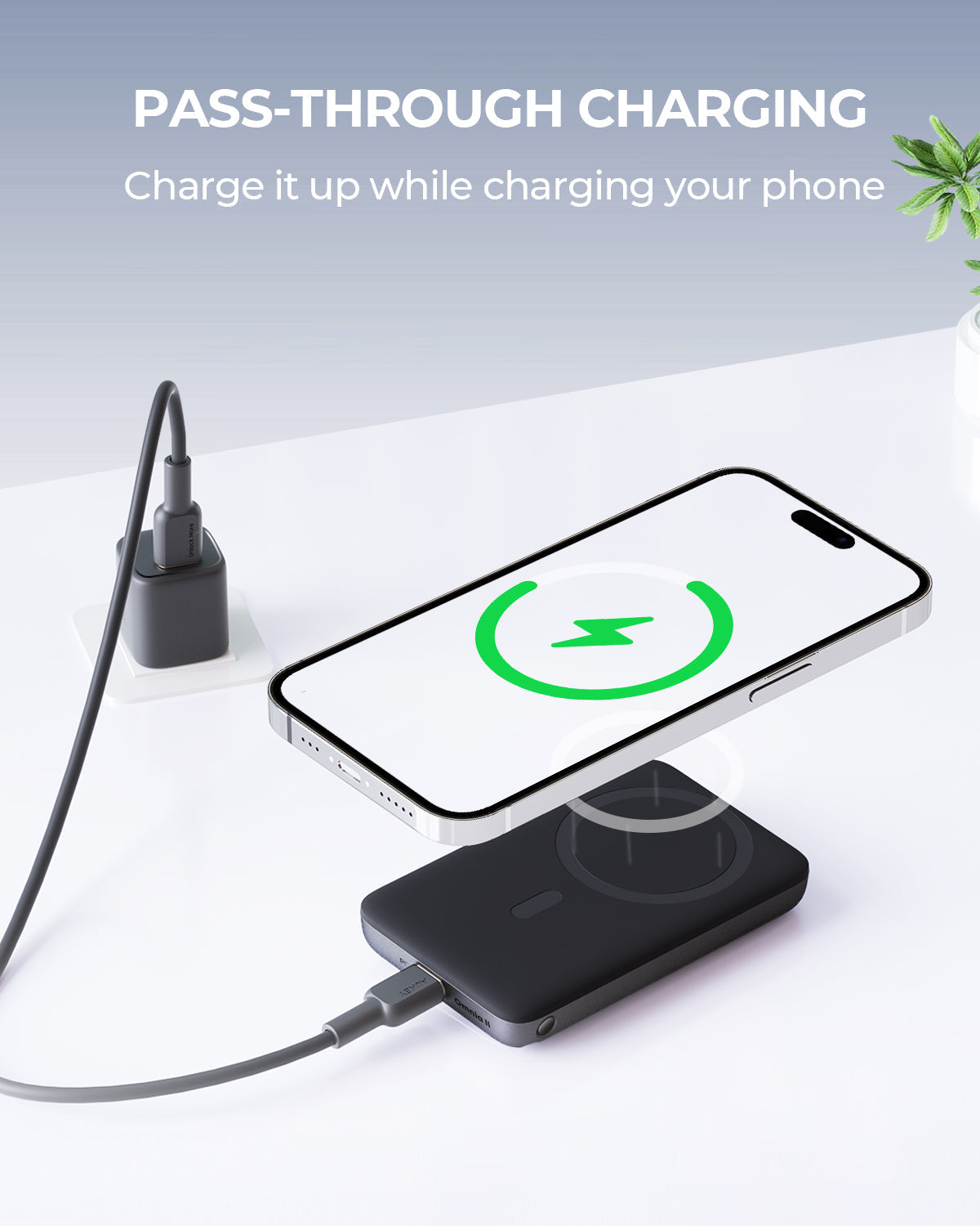 AUKEY MagFusion 6700 6700mAh 20W Magnetic Wireless Charging Power Bank USB C-C Included Gray PB-MS01
