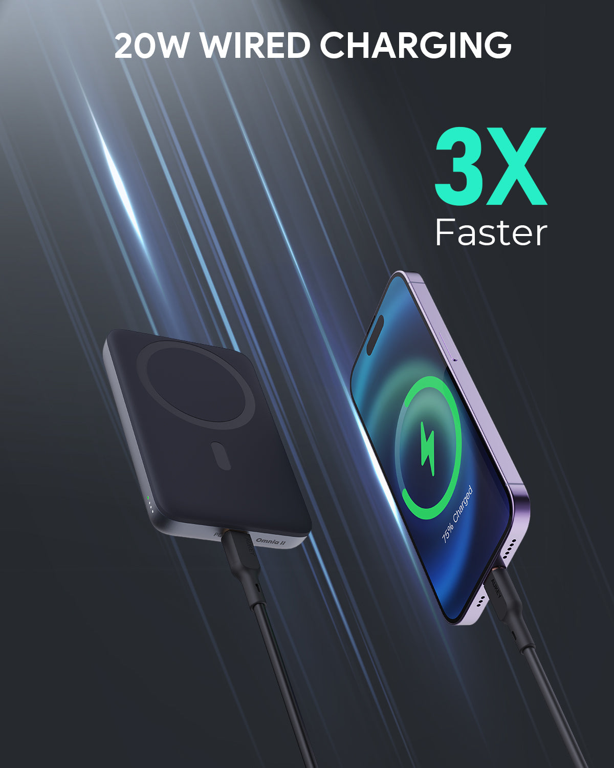 AUKEY MagFusion 6700 6700mAh 20W Magnetic Wireless Charging Power Bank USB C-C Included Gray PB-MS01
