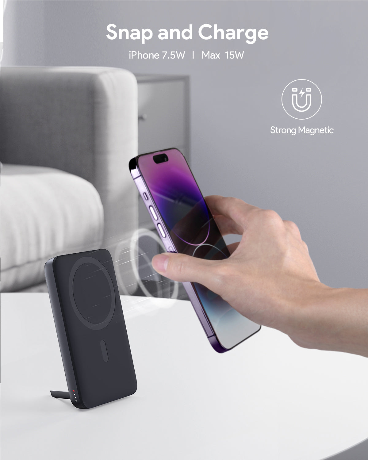 AUKEY MagFusion 10000 10000mAh 30W Magnetic Wireless Charging Power Bank USB C-C Included Gray PB-MS02