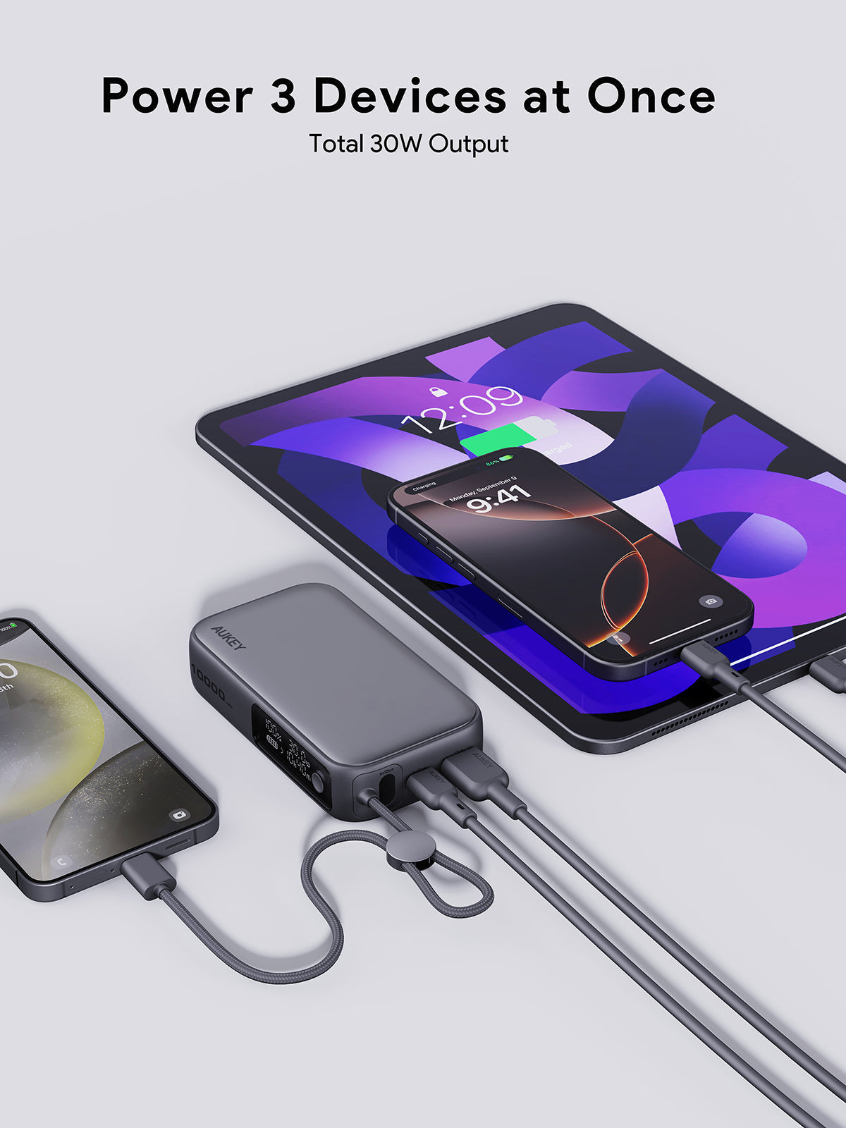 AUKEY Spark Sling 10000 Compact Fast Charging Power Bank with Built-in USB-C Cable PB-Y47