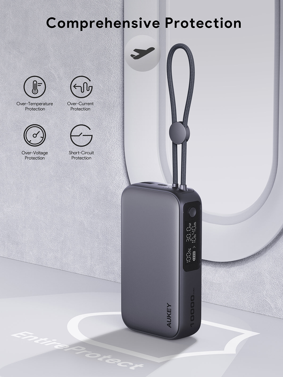 AUKEY Spark Sling 10000 Compact Fast Charging Power Bank with Built-in USB-C Cable PB-Y47