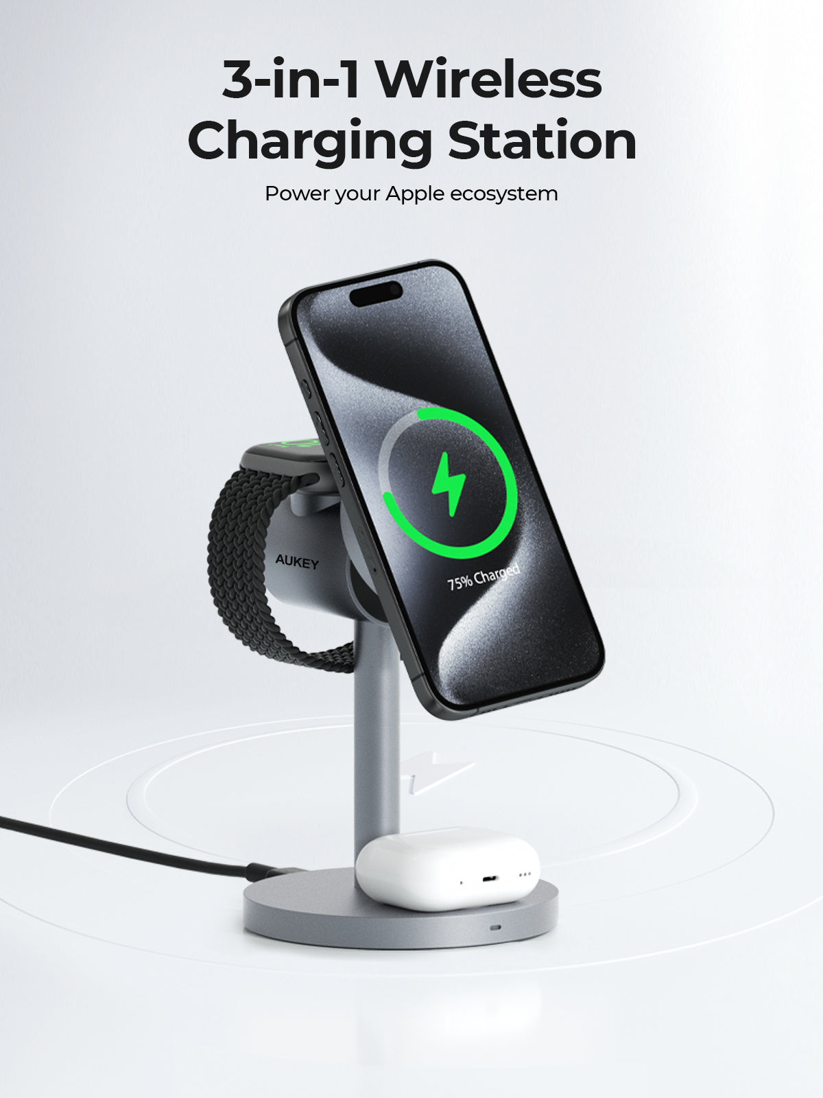 AUKEY MagFusion Qi2 3 in 1 Wireless Charger Station LC-MC311