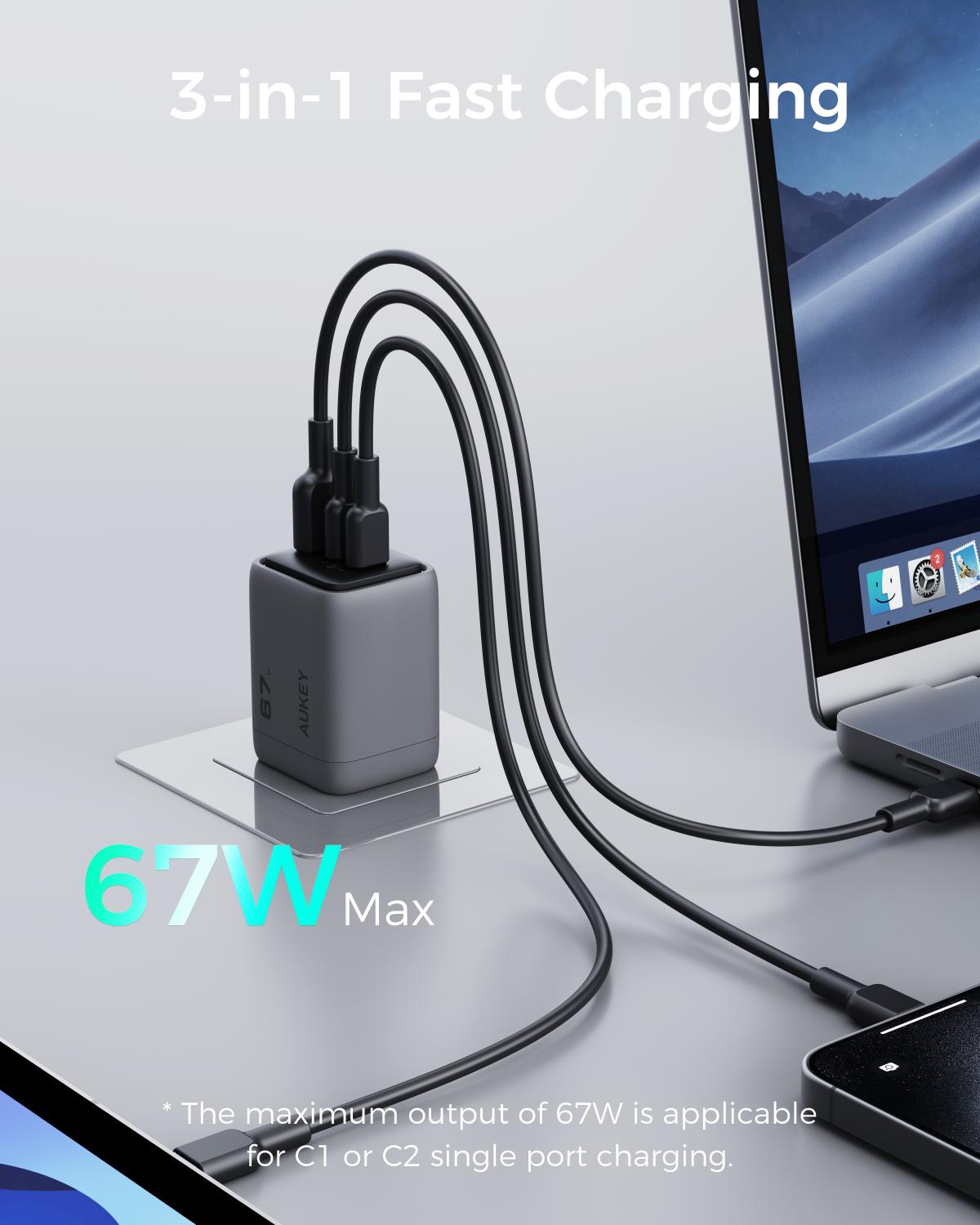 AUKEY Comet Mix 3 67W  PD Wall Charger with GaN Technology PA-C3