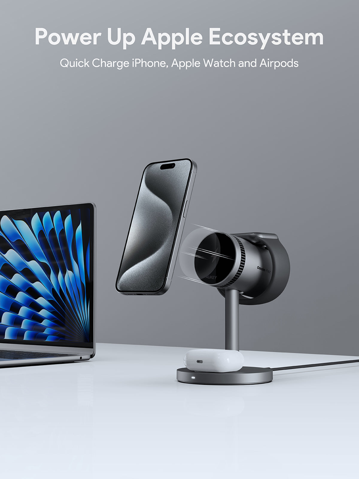 AUKEY MagFusion 3 in 1 wireless charger with Qi2 Active Cooling LC-MC311A