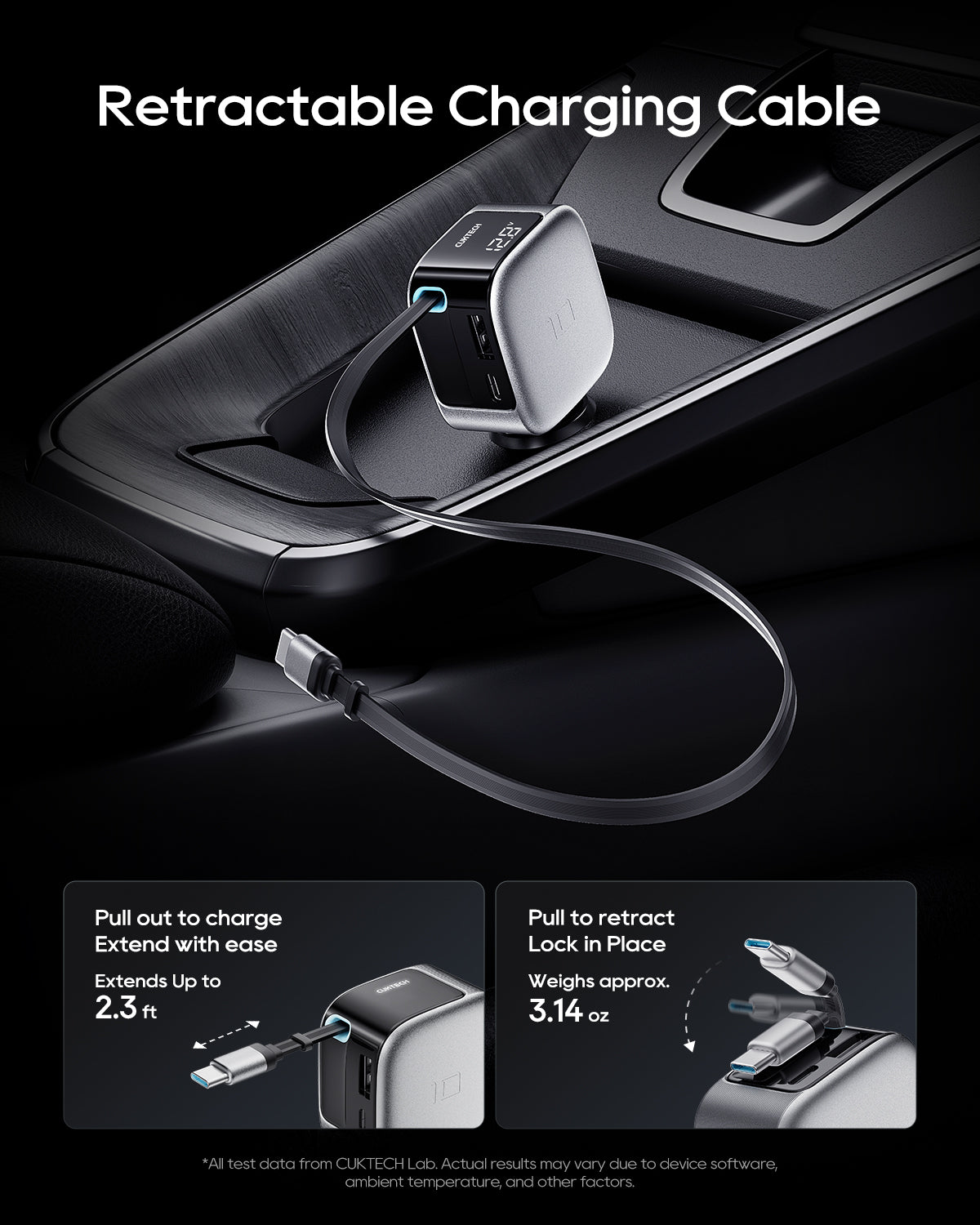 CUKTECH Retractable Car Charger with LED Display