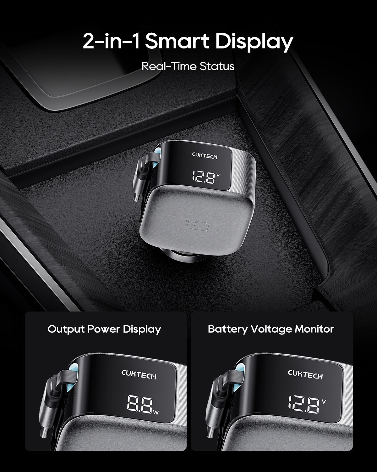 CUKTECH Retractable Car Charger with LED Display