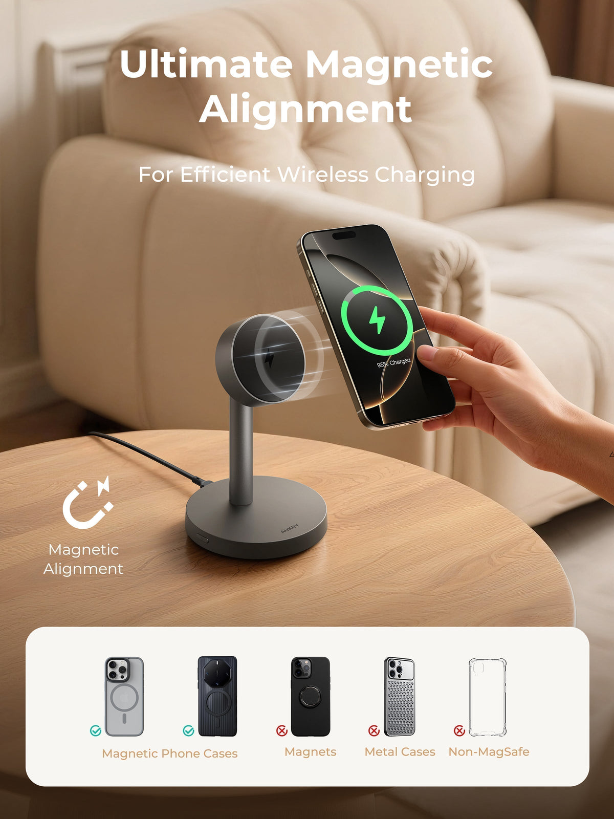 AUKEY Qi2.2 MagFusion 1X Magnetic Wireless Charger LC-MC111 (Wall Charger Not Included)