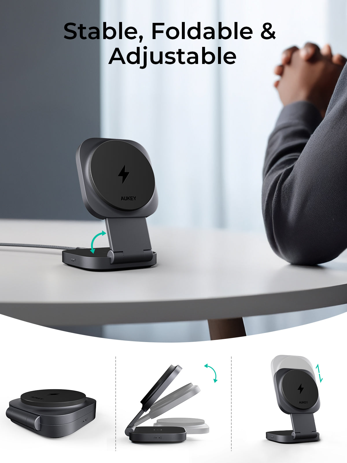 AUKEY MagFusion L Qi2 2-in-1 Foldable Magnetic Fast Wireless Charging Station LC-MC211