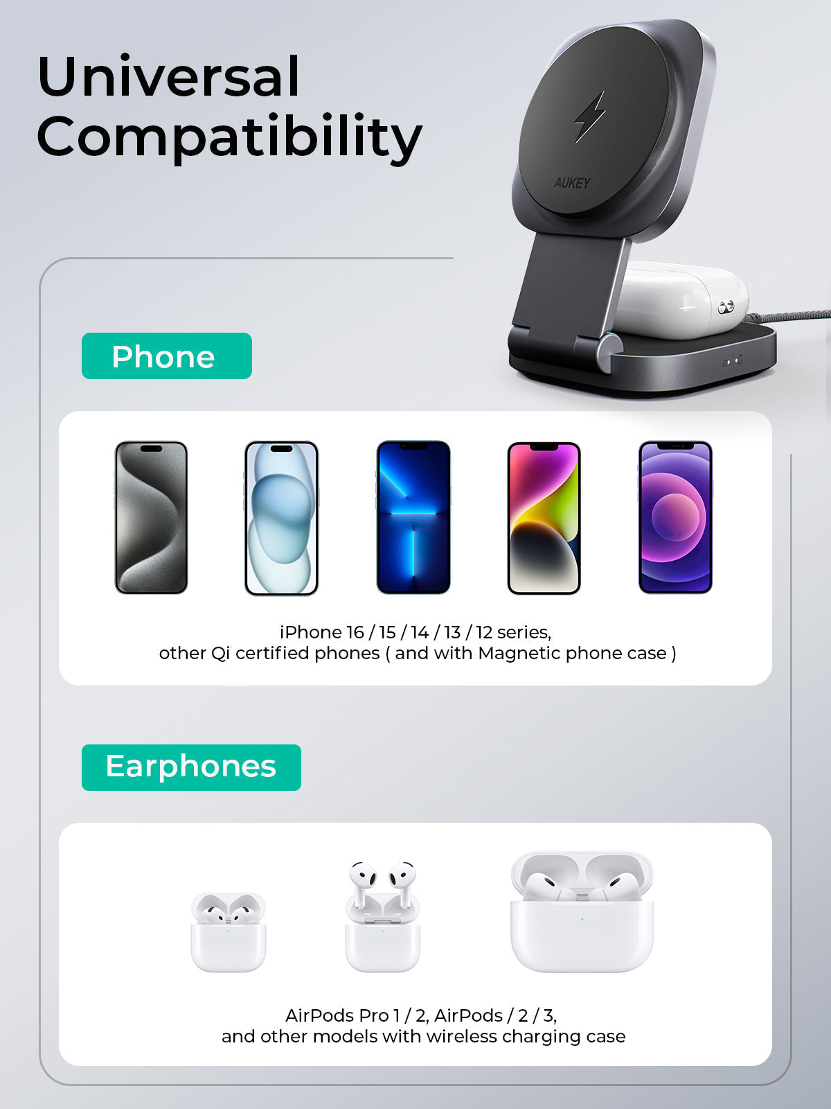 AUKEY MagFusion L Qi2 2-in-1 Foldable Magnetic Fast Wireless Charging Station LC-MC211