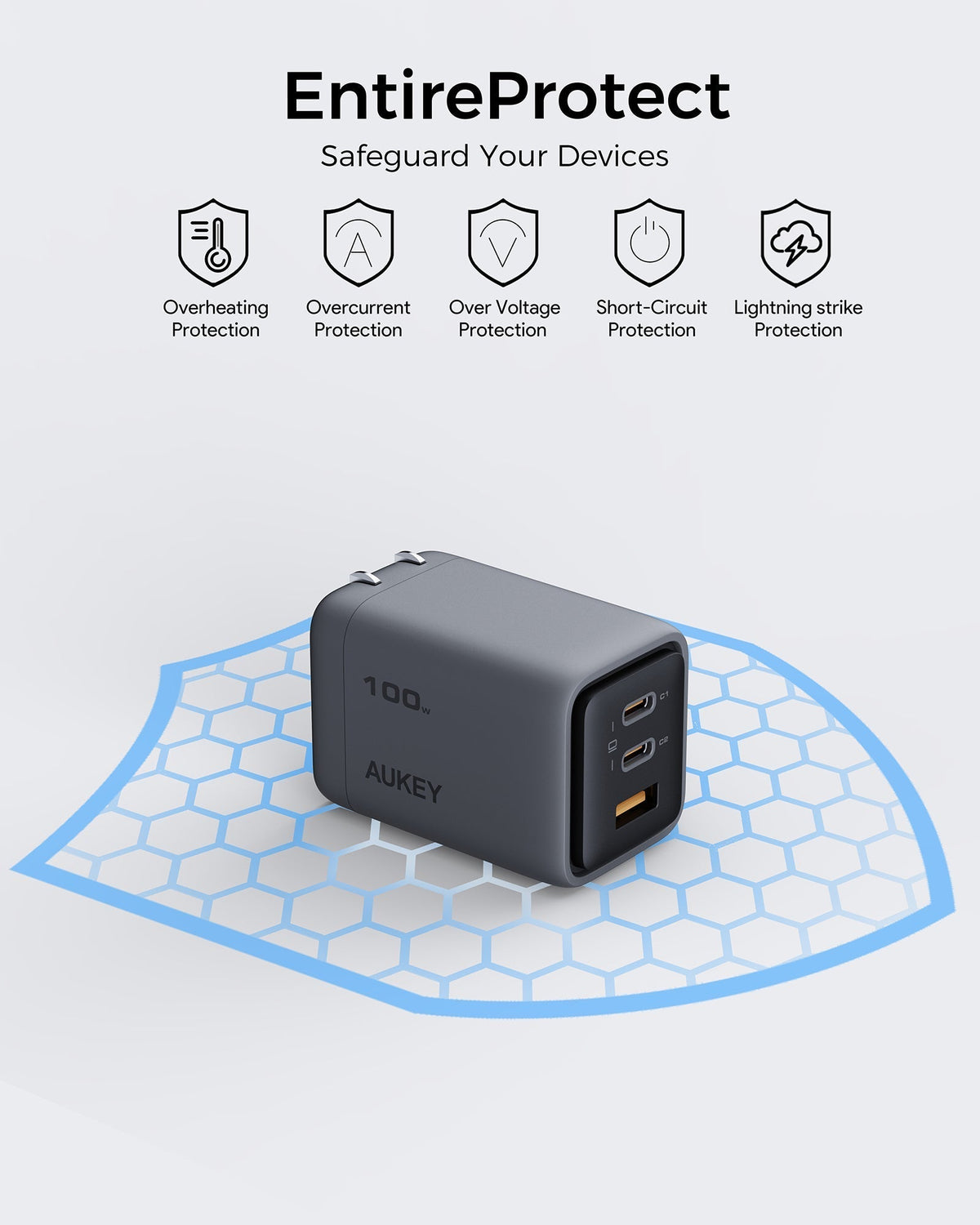 AUKEY Comet Mix 3 100W PD Wall Charger with GaN Technology PA-C5