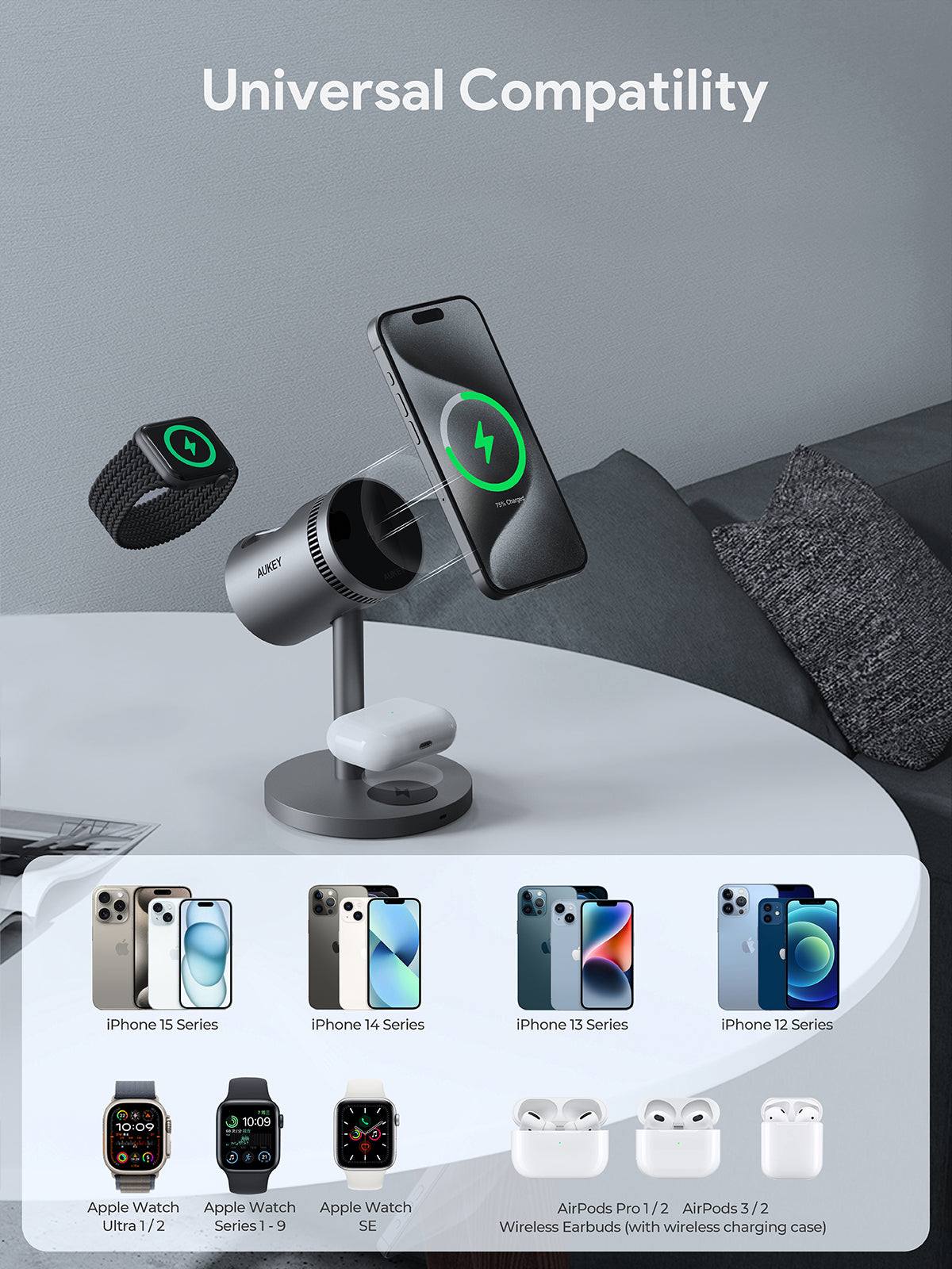 AUKEY MagFusion 3 in 1 wireless charger with Qi2 Active Cooling LC-MC311A