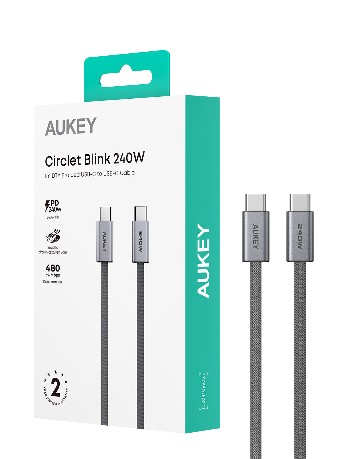 AUKEY CB-DCC241 Circlet Blink 240W 1m DTY Braided USB-C to USB-C Cable