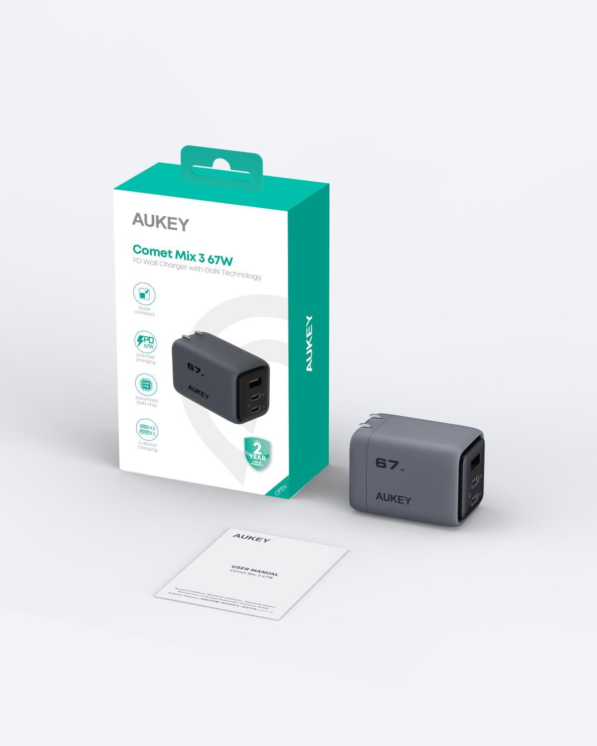 AUKEY Comet Mix 3 67W  PD Wall Charger with GaN Technology PA-C3