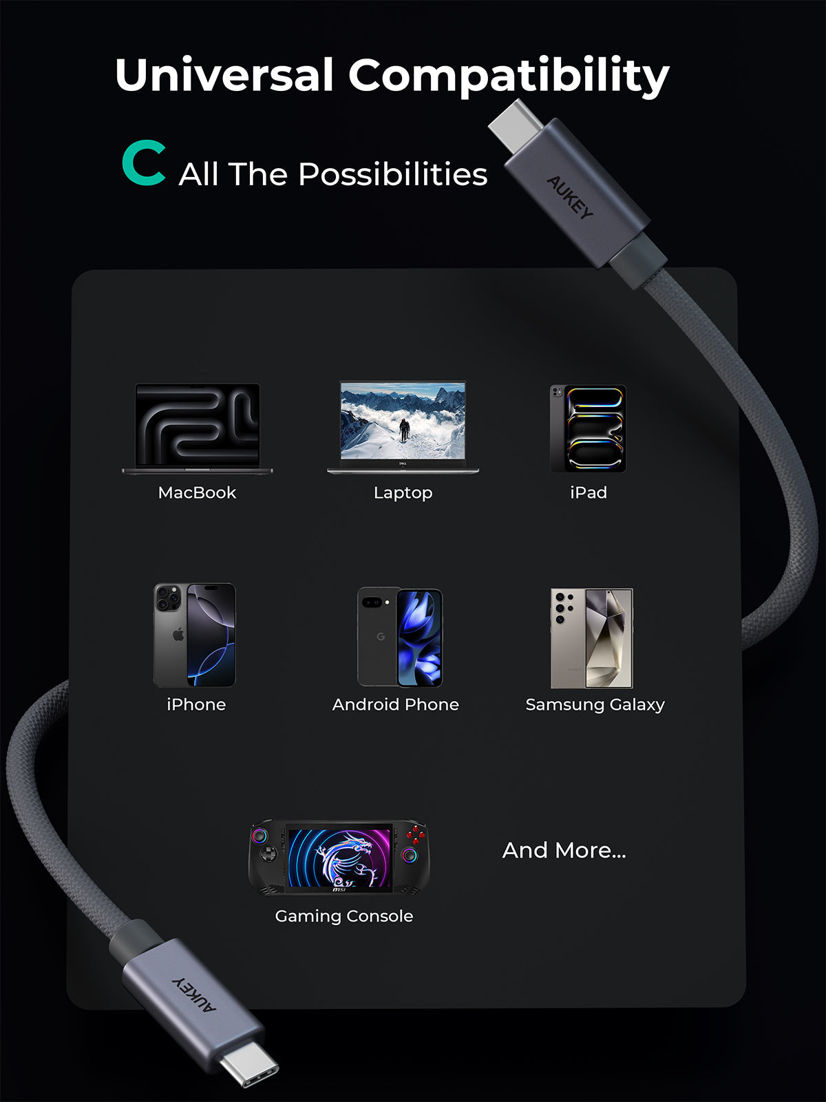 AUKEY CB-DCC401 USB-C to USB-C Cable (240W / 40Gbp / 8K 60Hz)
