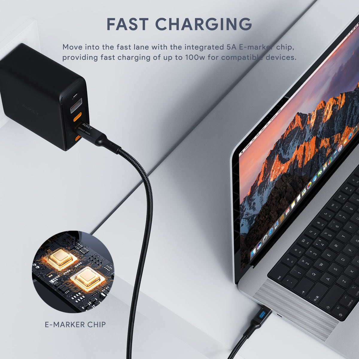 AUKEY CB-MCC101 | 100W 1m USB-C to USB-C LCD Cable
