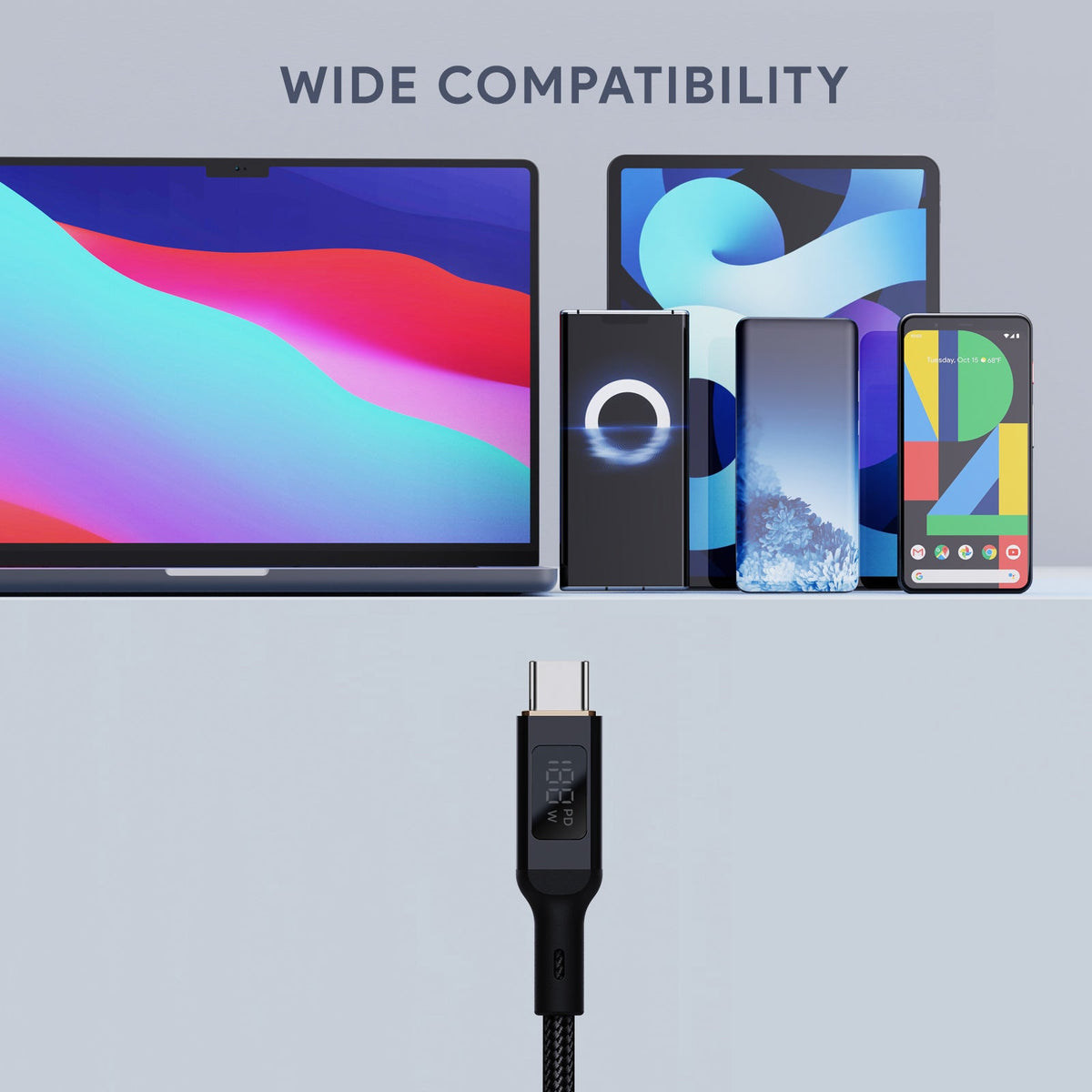 AUKEY CB-MCC101 | 100W 1m USB-C to USB-C LCD Cable