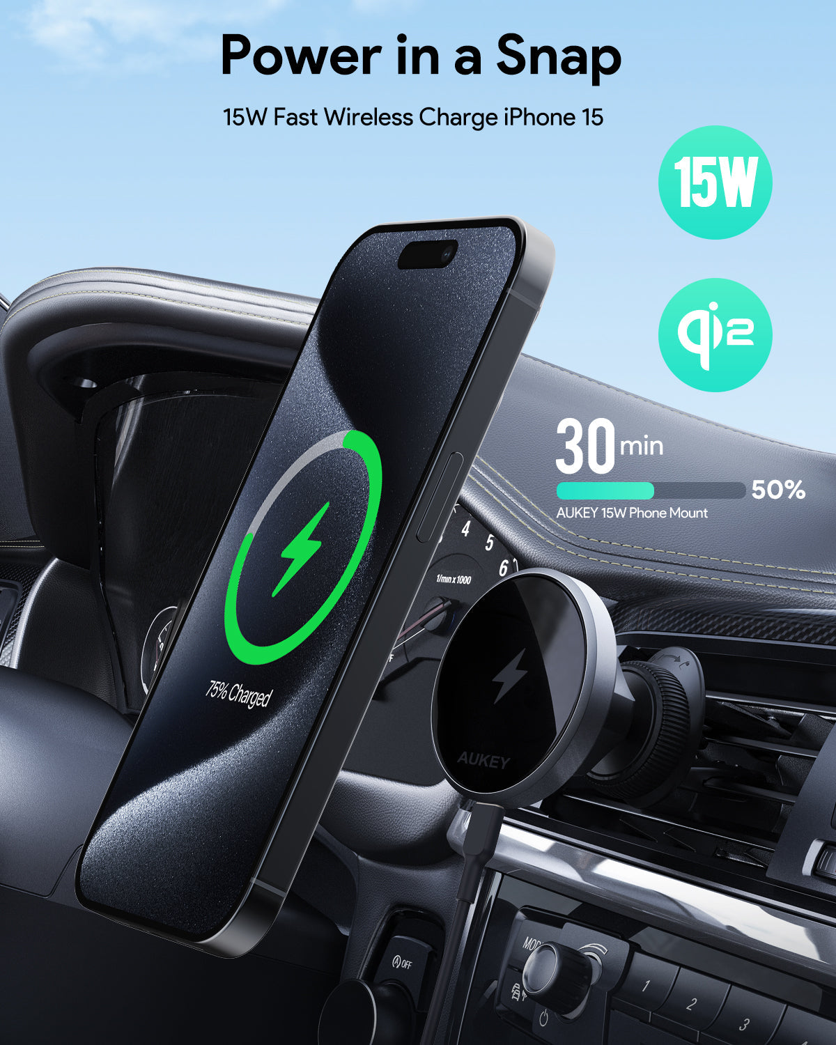 AUKEY MagFusion Dash Qi2 Wireless Charging Phone Mount HD-MC13