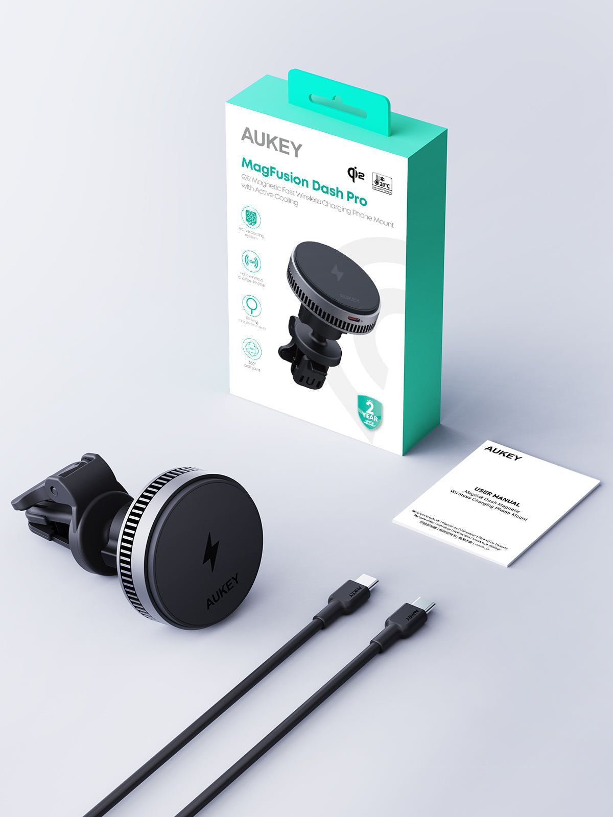 AUKEY MagFusion Dash Plus Qi2.2 Active Cooling Wireless Charging Phone Mount Charger HD-MC13AP