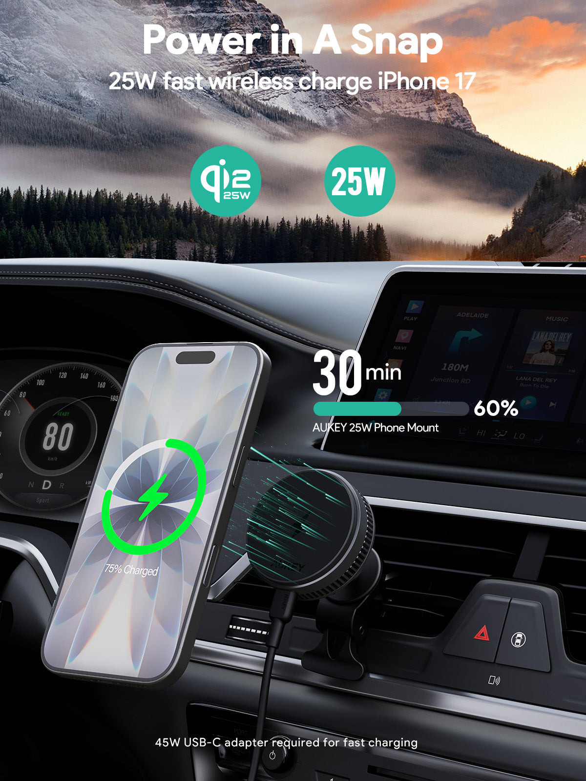 AUKEY MagFusion Dash Plus Qi2.2 Active Cooling Wireless Charging Phone Mount Charger HD-MC13AP