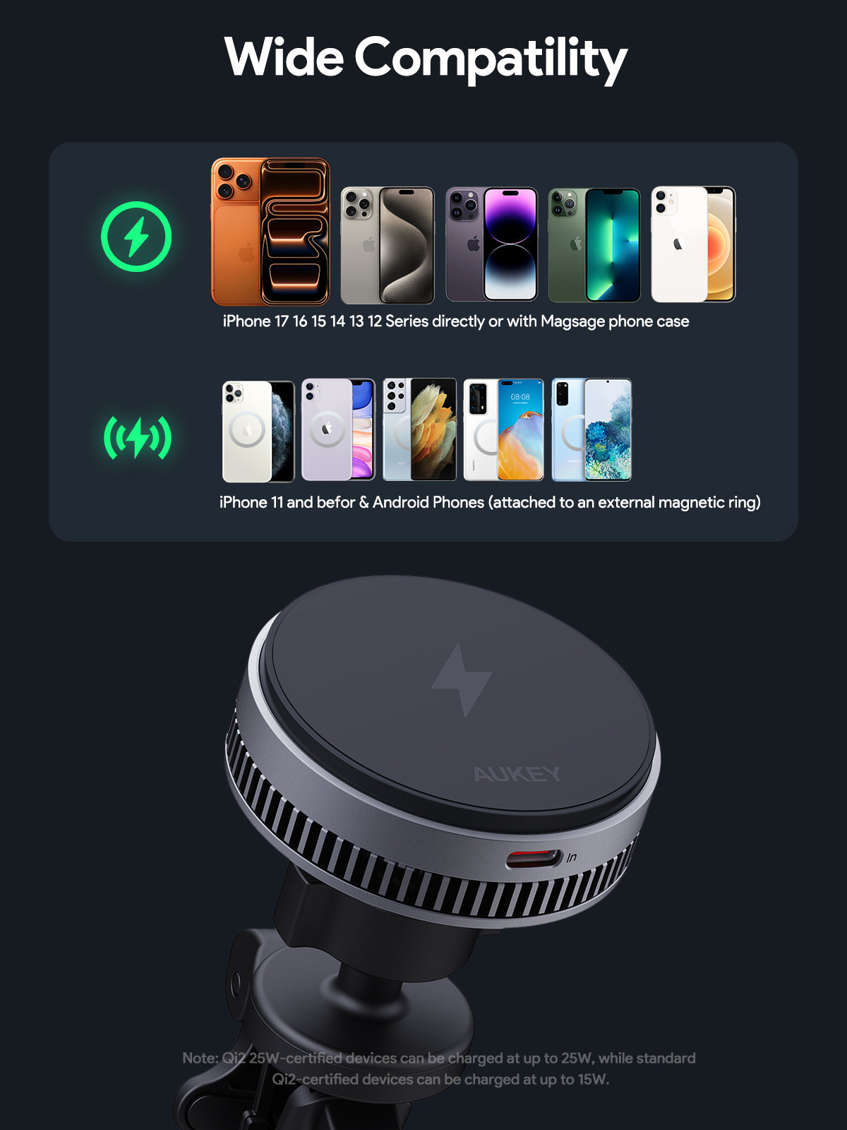 AUKEY MagFusion Dash Plus Qi2.2 Active Cooling Wireless Charging Phone Mount Charger HD-MC13AP