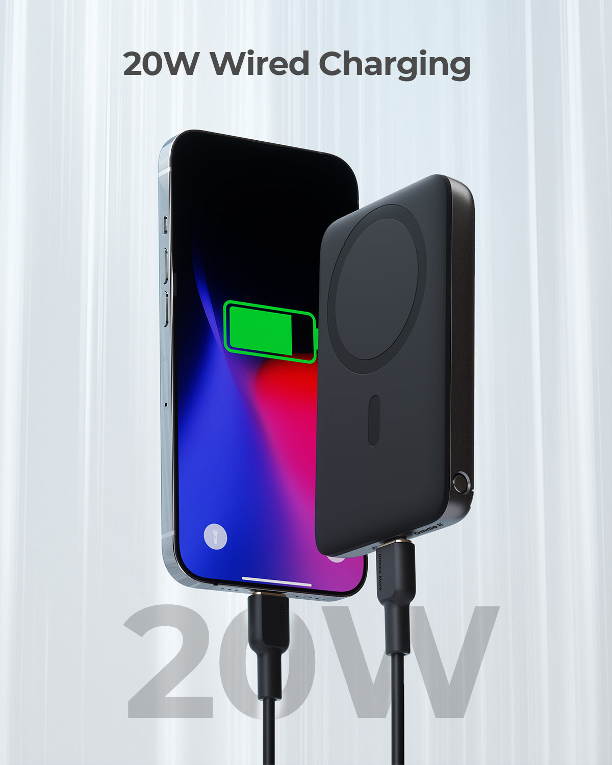 AUKEY MagFusion 6700 6700mAh 20W Magnetic Wireless Charging Power Bank USB C-C  Included Gray PB-MS01