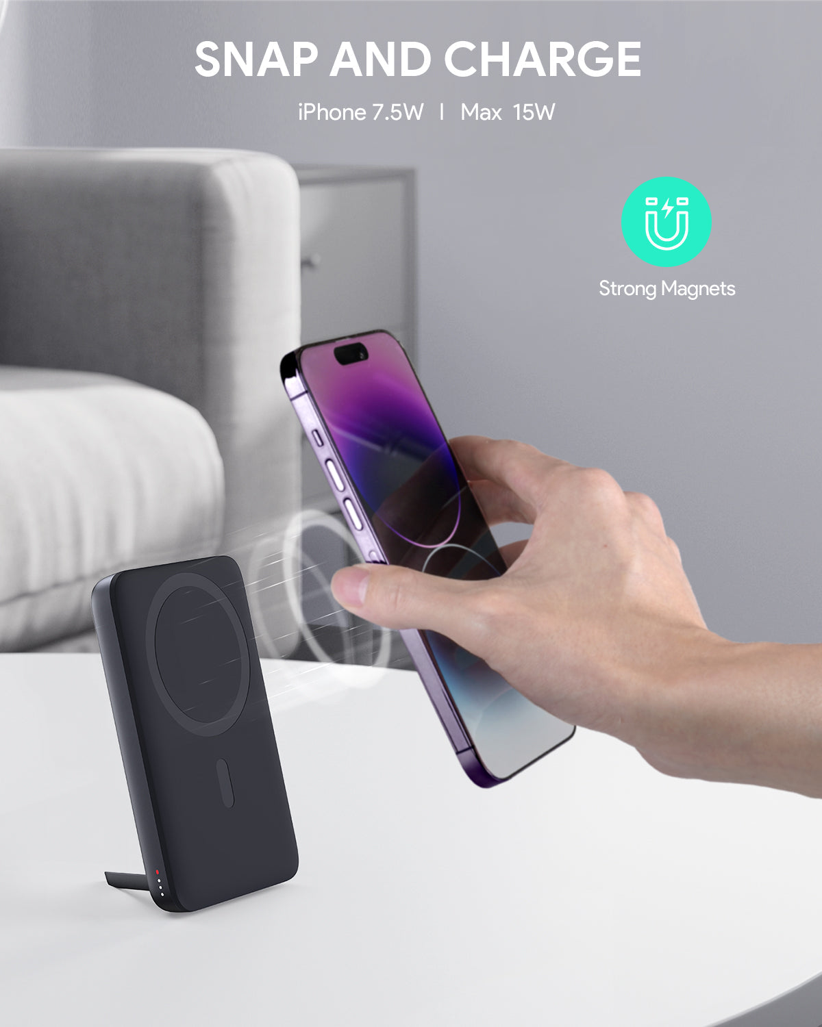 AUKEY MagFusion 6700 6700mAh 20W Magnetic Wireless Charging Power Bank USB C-C  Included Gray PB-MS01