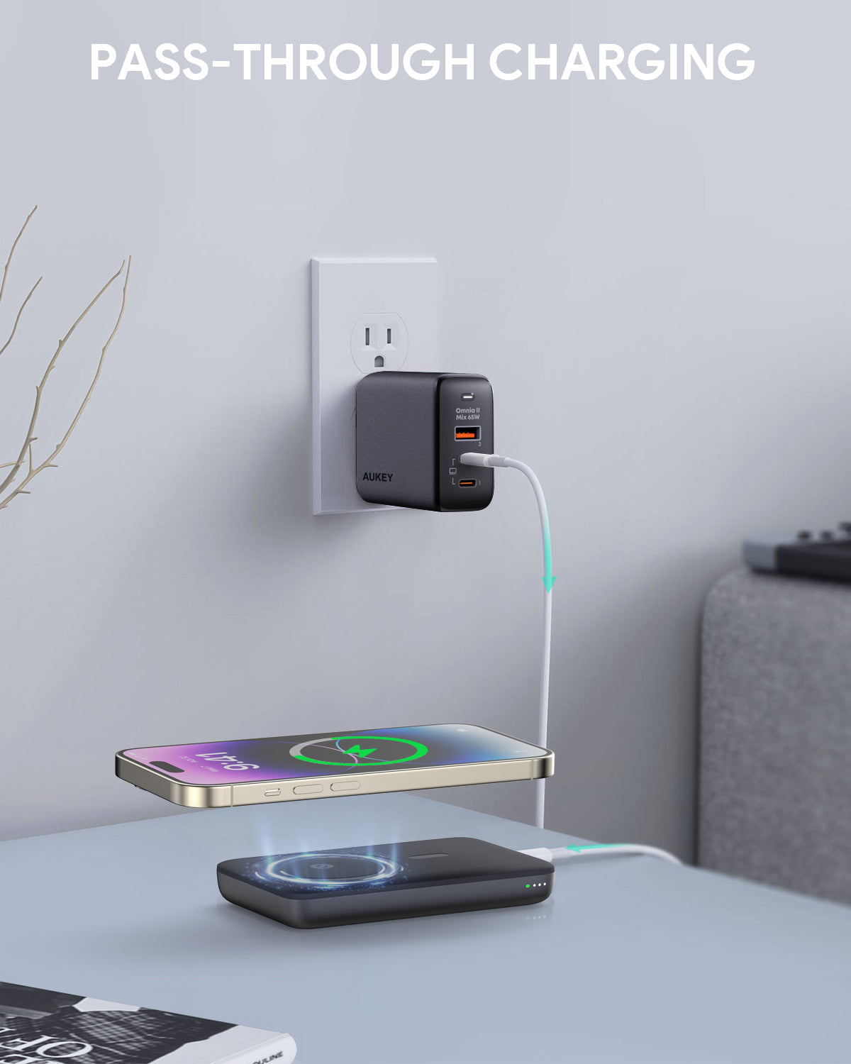 AUKEY MagFusion 6700 6700mAh 20W Magnetic Wireless Charging Power Bank USB C-C  Included Gray PB-MS01