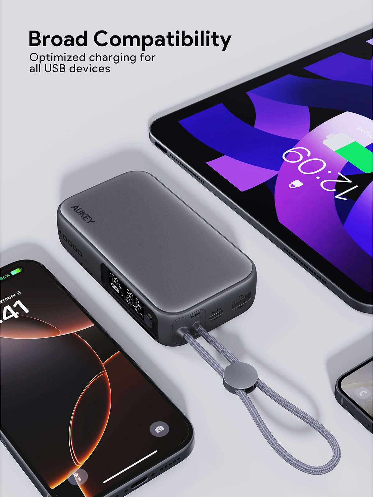 AUKEY Spark Sling 10000 Compact Fast Charging Power Bank  with Built-in USB-C Cable PB-Y47