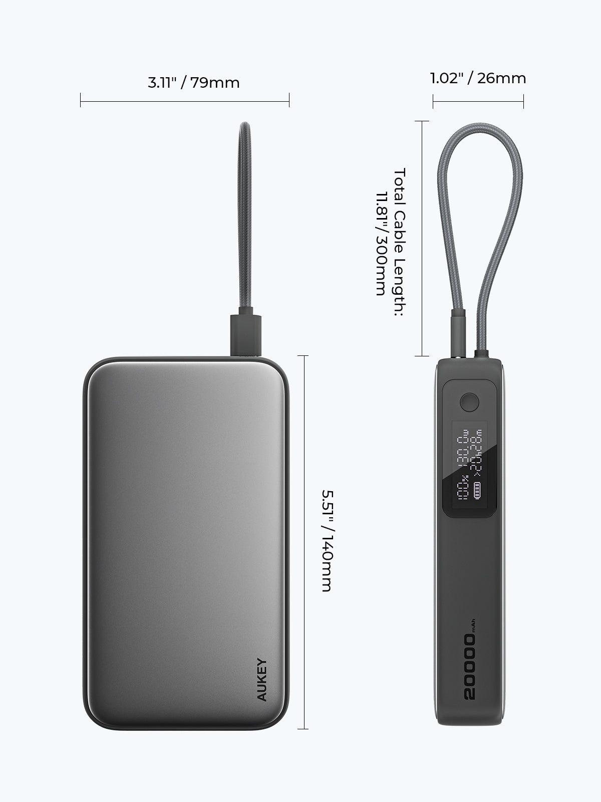 AUKEY Spark Sling 20000 Compact Fast Charging Power Bank  with Built-in USB-C Cable PB-Y48