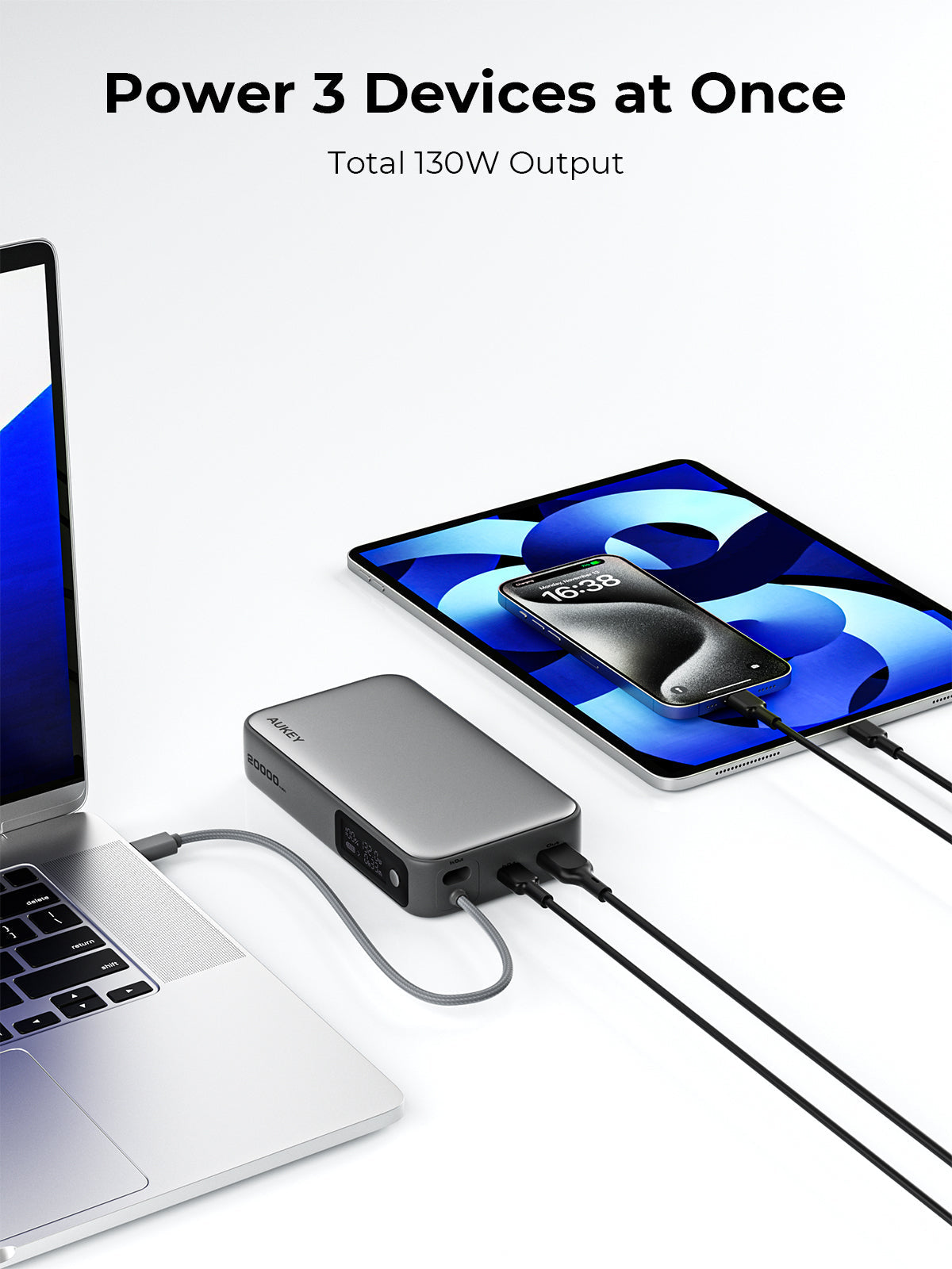AUKEY Spark Sling 20000 Compact Fast Charging Power Bank  with Built-in USB-C Cable PB-Y48