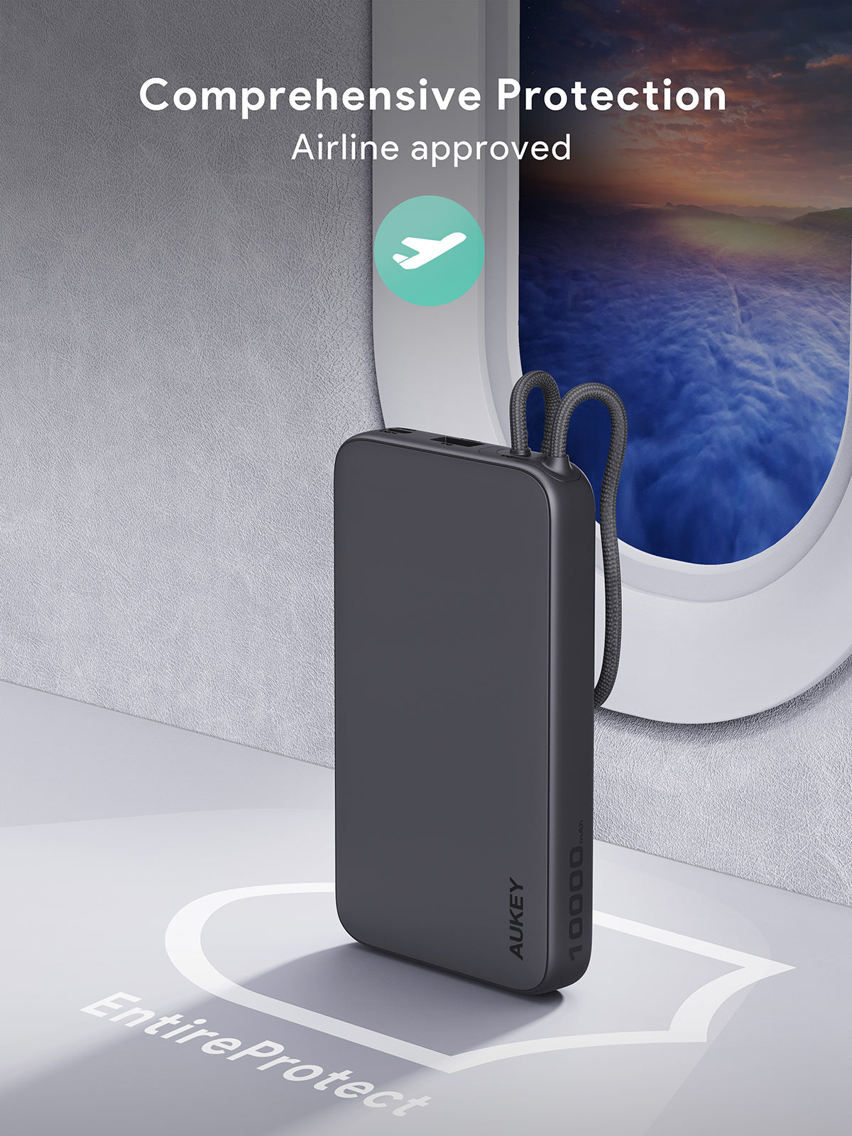 AUKEY Spark Sling 10000 Lite Slim Power Bank with Buit-in USB-C Cable PB-Y53